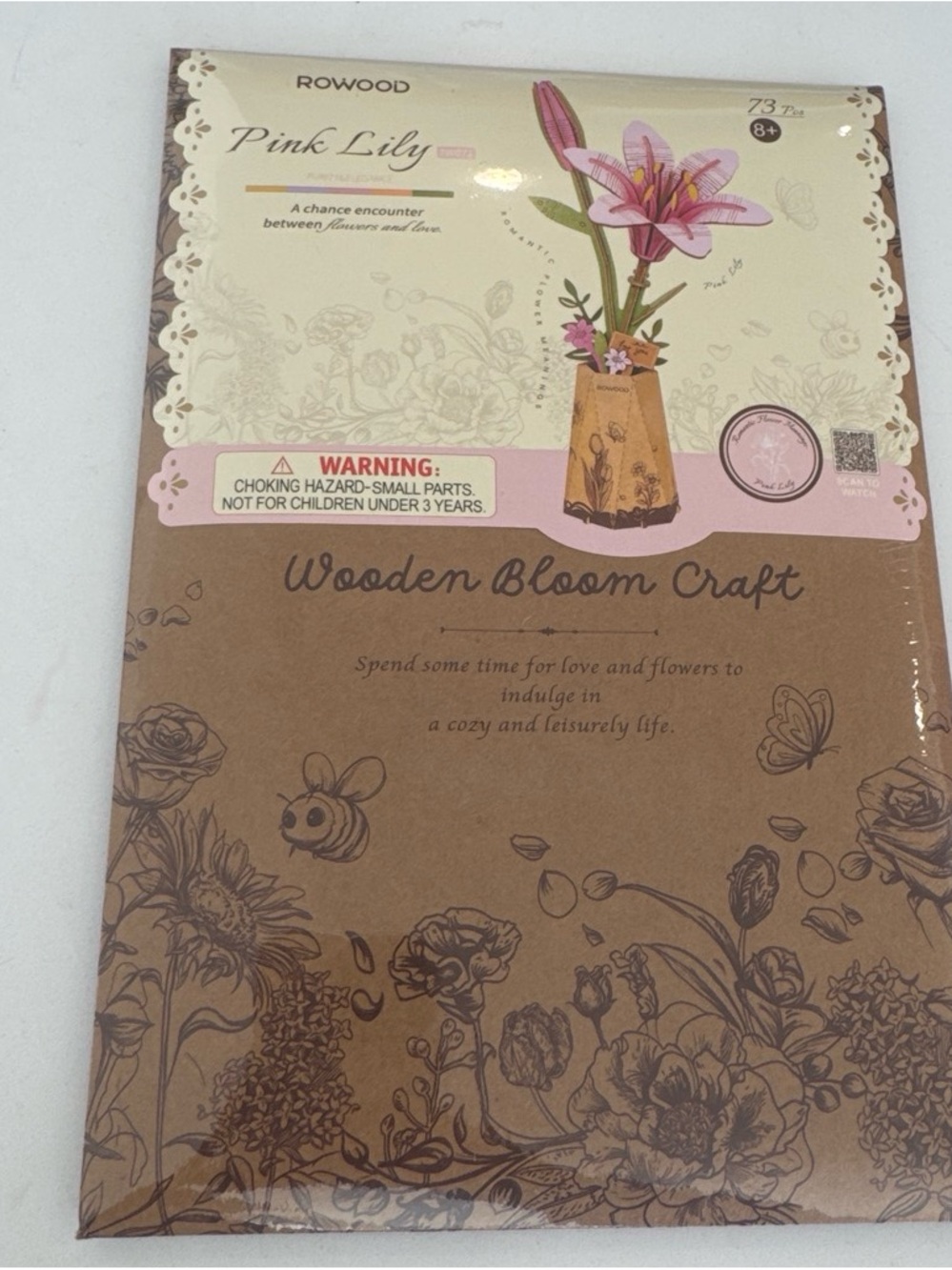 Rowood Pink Lily Wooden Bloom Craft - Pink